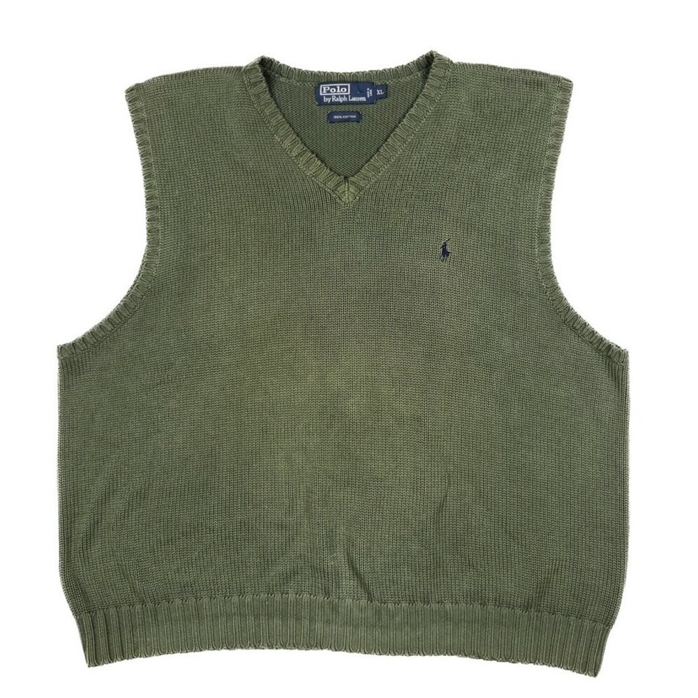 Polo by Ralph Lauren Vintage Sweater Vest V-Neck Olive Navy Horse Logo XL - NWOT - Picture 2 of 6